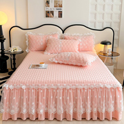 冬季保暖珊瑚绒蕾丝床裙单件纯色公主风夹棉1.5米1.8床套加绒床罩