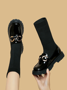 女童马丁长筒靴子2023秋冬款黑色中大童单靴，儿童加绒短筒公主袜靴