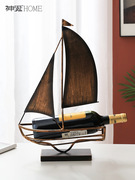 复古怀旧帆船红酒架艺术摆设，欧式酒柜摆件创意玄关桌面家居装饰品