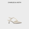 charles&keith春夏女鞋，ck1-60920271女士珍珠绊带饰尖头高跟凉鞋