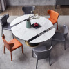 意式轻奢亮光岩板餐桌椅组合小户型，可变桌子旋转餐桌可伸缩圆桌