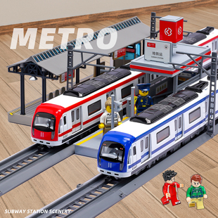 地铁火车玩具模型仿真语音，轻轨动车组套装回力男孩声光儿童玩具车