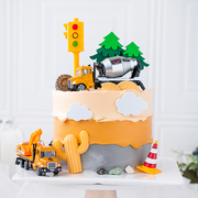 网红儿童生日蛋糕装饰汽车挖掘机工程车卡通红绿灯烘焙蛋糕摆件