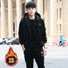 金丝绒卫衣套装男冬季加绒加厚双面绒冬装马甲裤子三件套外穿衣服