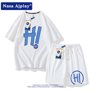 NASA联名白色透气短袖短裤套装男生夏季潮流两件套夏天休闲运动服