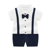 婴儿夏装纯棉男宝宝，绅士哈衣0-1岁百天满月礼服，周岁婴儿连体衣服