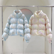 yanglotus冬季小众扎染，设计感白鸭绒羽绒服，女短款面包服s11463093