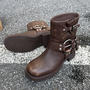 诗歌兰女靴2023厚底金属皮带扣，短筒骑士靴女英伦，风马丁靴短靴