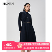 honrn红人可拆花边领结系带，收腰a字，绵羊毛连衣裙女秋冬hg55ol528