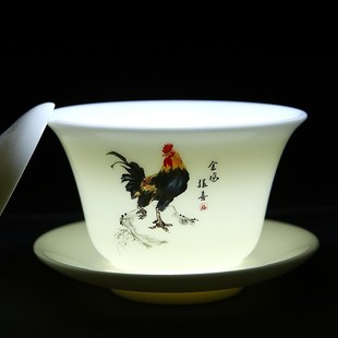 三才盖碗茶杯单个不烫手大号，泡茶功夫茶碗带盖茶具高端白瓷陶瓷
