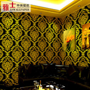 3D立体金色欧式大马士革壁纸奢华卧室客厅工程背景墙家用刷胶墙纸