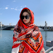 旅游防晒披肩丽江茶卡盐湖沙漠，两用防晒民族风拍照红色围巾女