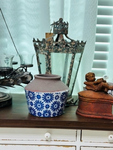 红陶花盆青花复古粗陶做旧花盆干花花瓶客厅，前台花园红陶花瓶花