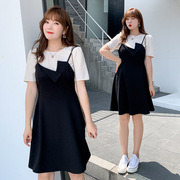 2021大码女装韩版休闲大码不规则，短袖t恤+吊带裙两件套裙子显瘦潮