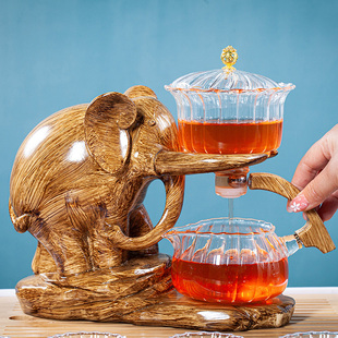 创意大象玻璃全自动懒人茶具套装，家用磁吸泡，茶壶整套功夫茶杯盖碗