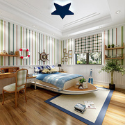 中地海英伦蓝色彩色竖条纹墙纸，现代简约客厅卧室背景墙儿童纯壁纸