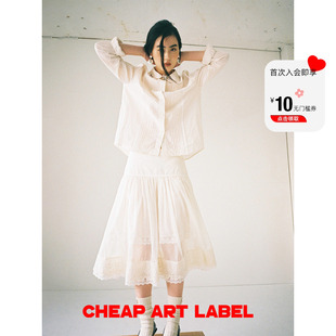 cheap art label米白色娃娃领蕾丝花边长袖退休衬衫2025春季新款