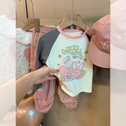 小沐沐女童长袖T恤2024韩系小童女宝宝卡通上衣百搭打底衫