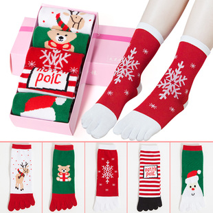 圣诞袜五指袜男女袜子中筒全棉日系可爱脚趾袜子情侣秋冬款中筒袜