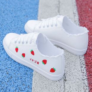 2023夏季草莓帆布鞋女学生，韩版小白鞋，女网红ins休闲板鞋单鞋