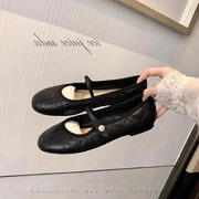 圆头单鞋女2024春季浅口一字带公主芭蕾鞋子法式平底玛丽珍鞋