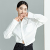白色衬衫女春秋款长袖时尚洋气纯棉短款不规则法式设计感小众上衣