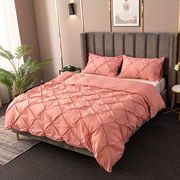 品跨境供货工艺揪花素色纯色被套枕套，床上用品3d立体三件套促