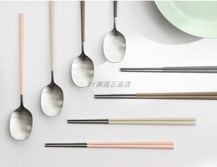 韩国进口小清新304不锈钢筷子勺子叉北欧ins可爱餐具2件套