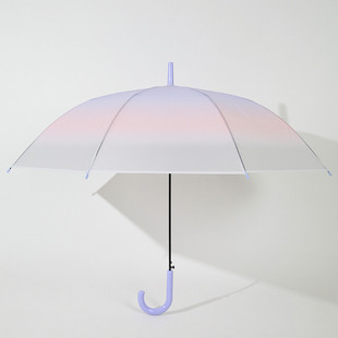 2023浮羽磨砂透明伞，雨伞渐变糖果色弯柄长柄伞，半自动直杆彩虹伞