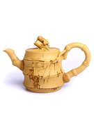 陶立方紫砂茶壶套装，段泥茶具套装，手工浮雕仿竹茶具送礼
