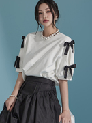 DINT-JUDYQUE韩国2024春夏女装 蝴蝶结泡泡短袖T恤E3360