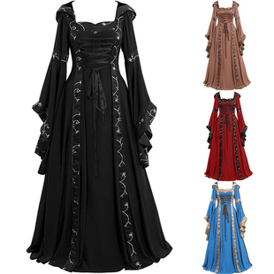 欧洲中世纪复古连帽长裙万圣节女巫魔法师cos服派对表演