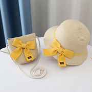 儿童遮阳帽子女童，夏天草帽零钱包包，宝宝防晒沙滩帽太阳渔夫帽