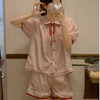 韩国ins风夏季甜美波点娃娃领宽松舒适短袖，+短裤睡衣家居服套装女