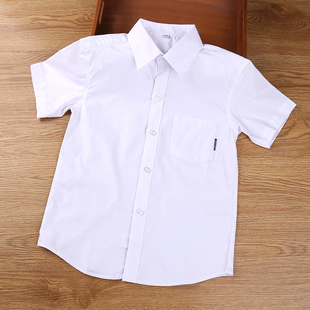 男童衬衫短袖夏季小学生，校服白色纯棉，大童宝宝带口袋儿童学院衬衣