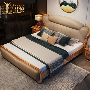 乌金木真皮1.8米软床，现代奢华新中式大小户型，别墅主卧简约双人床