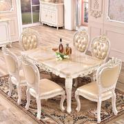 欧式大理石餐桌椅组合长方形，全实木雕花，现代简约大小户型家用饭桌