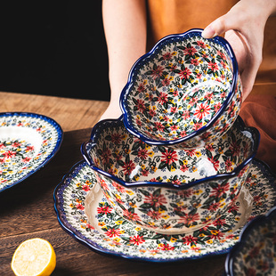 异域雏菊陶瓷复古餐具家用创意，碗碟套装日式饭，碗面碗汤碗盘子菜盘