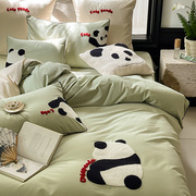 可爱熊猫儿童全棉四件套，100s纯棉加厚磨毛，三件套保暖秋冬床单床笠