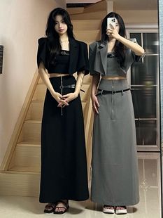 高端大码女装名牌夏季韩系西装通勤时尚三件套短款小外套+抹胸内
