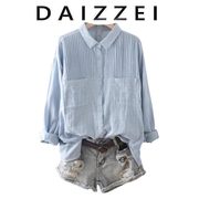 daizzei~褶皱双口袋设计双层棉纱衬衫女文艺，气质休闲百搭上衣衬衣