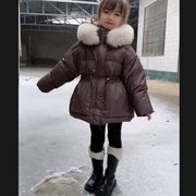 女童羽绒棉服冬装2023加厚儿童，中长款大毛领网红保暖外套潮