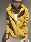 黄色连帽卫衣外套女春季韩版拉链休闲防风保暖气质短款棒球服上衣