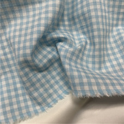 蓝白色小方格子纯棉布料，柔软衬衫连衣裙子全棉，服装面料夏季薄款