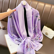 紫色印花丝巾女2023春夏，纱巾洋气百搭围巾，时尚防晒披肩洋气
