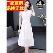 杭州大牌气质重磅白色真丝连衣裙2023女高端桑蚕丝裙子夏季