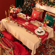 圣诞节棉麻桌旗红色长方形，台布鞋柜盖布网，红ins北欧茶几防水桌布