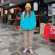 彩色波点裤子韩国2023冬装，女款可爱童趣潮流，灯芯绒束脚裤