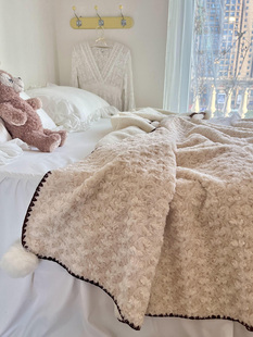卡诗妮玫瑰花濑兔毛绒双层毛毯牛奶绒卧室毯子珊瑚绒沙发休闲盖毯