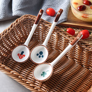 五里铺严选日式长柄陶瓷勺子，手绘釉下彩网红汤勺，卡通可爱甜品勺